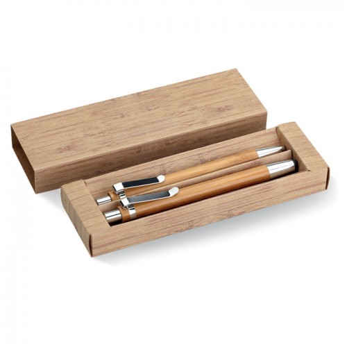 Bamboo pen and pencil set in wood