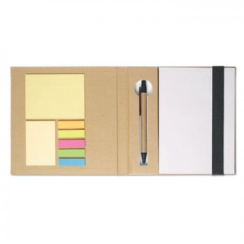 Notebook w/ sticky notes & pen  in white