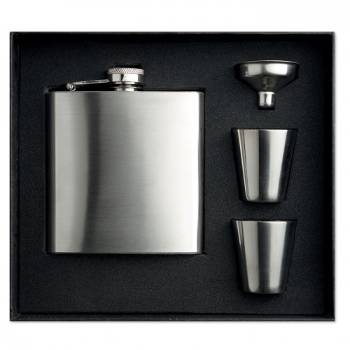 SLIMMY FLASK SET - Slim hip flask w 2 cups set in 