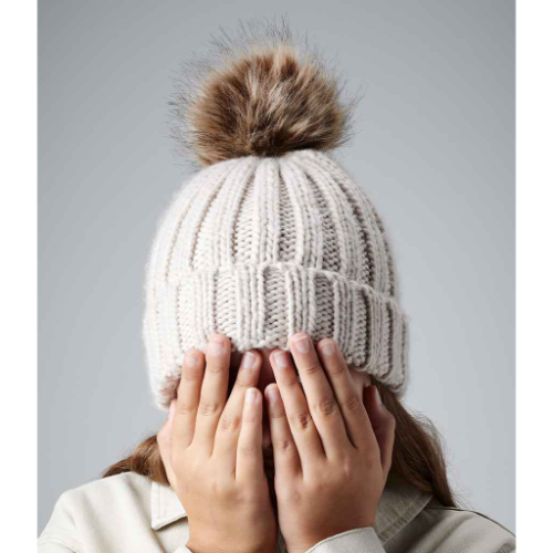 Beechfield Junior Faux Fur Pom Pom Chunky Beanie