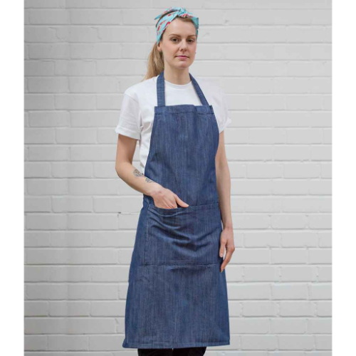 Dennys Cross Dyed Denim Bib Apron With Pocket