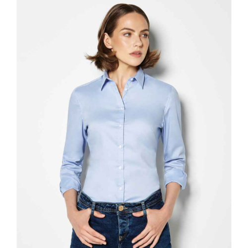 Kustom Kit Ladies Long Sleeve Tailored Stretch Oxford Shirt