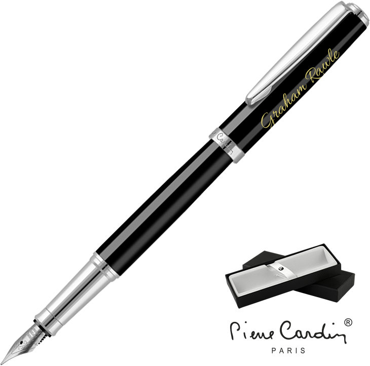 Pierre Cardin Montfort Fountain Pen - Black (Laser Engraved)