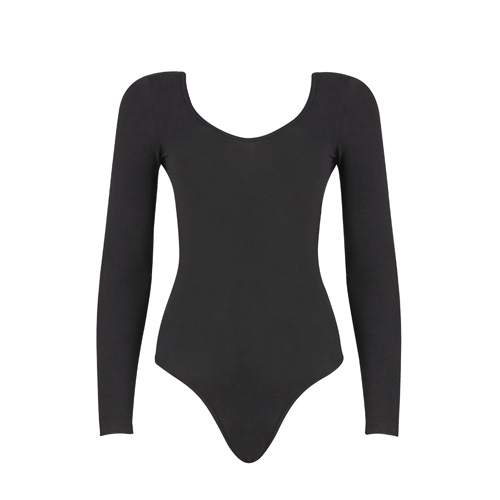 Women'S Cotton Spandex Double U-Neck Long Sleeve Bodysuit (Rsa8357)