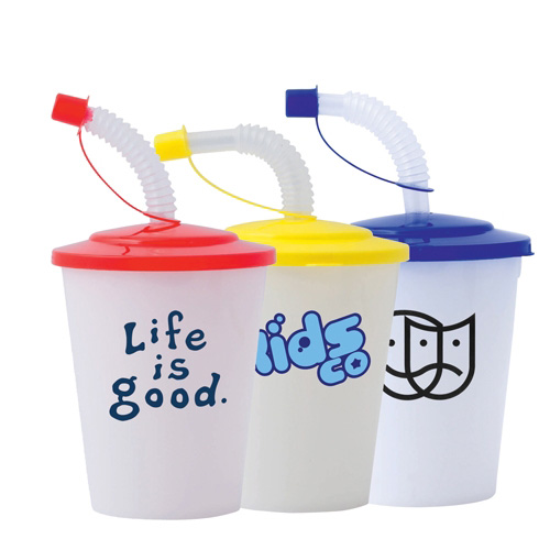 Plastic Drinking Cup with Matching Lid and Straw Cap (400ml)