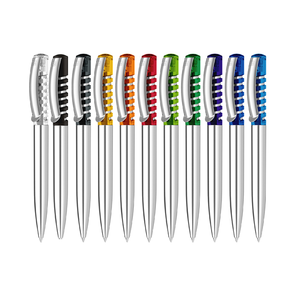 Senator New Spring Clear Plastic Pens With Metal Clip & Metal Barrel