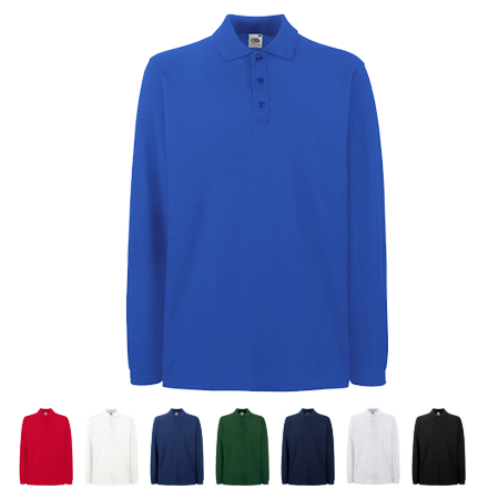 Premium Long Sleeve Pique Polo Shirt in 