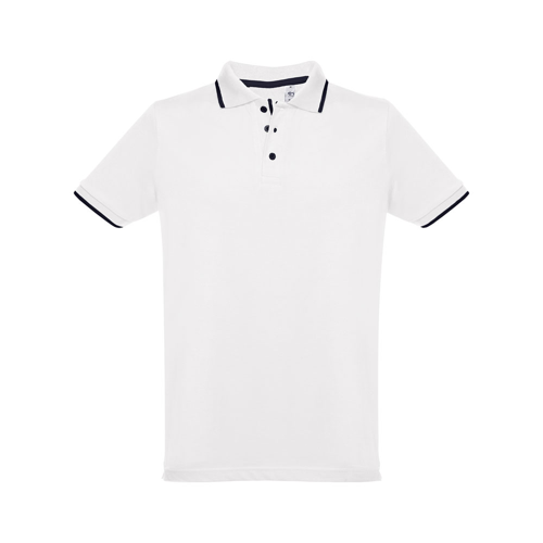 THC ROME WH. Men's Polo Shirt with contrast colour trim and buttons. White in white