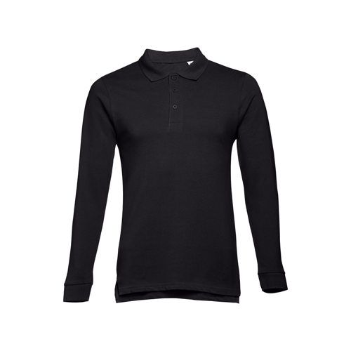THC BERN. Men's long-sleeved 100% cotton piqué polo shirt with removable label in tawny