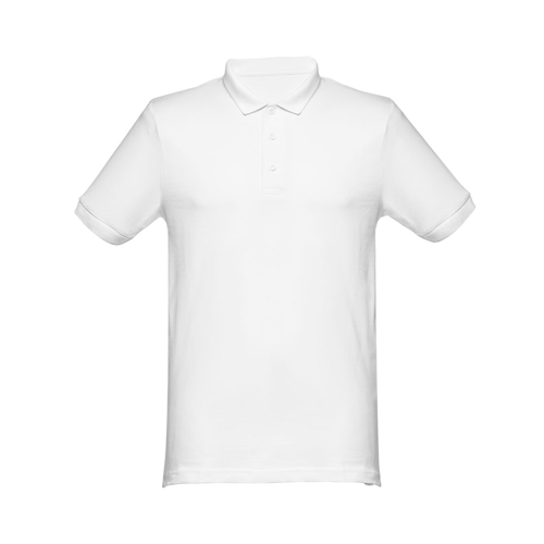 THC MONACO WH. Men's short-sleeved piqué polo shirt in 100% cotton in white