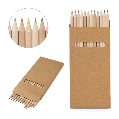 CROCO. Pencil box with 12 coloured pencils in beige