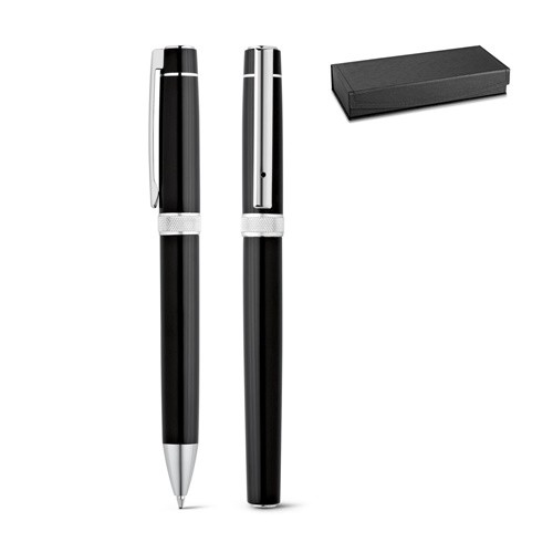 DOURO. Metal rollerball and ballpoint set with clip in black