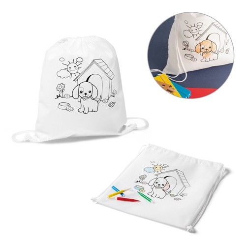 DRAWS. Children's drawstring bag for colouring in white