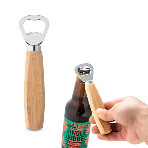 HOLZ. Bottle opener in metal and wood in cornsilk