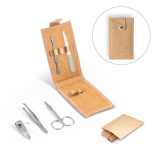 Zena Stainless Steel Manicure Set in Cork Pouch