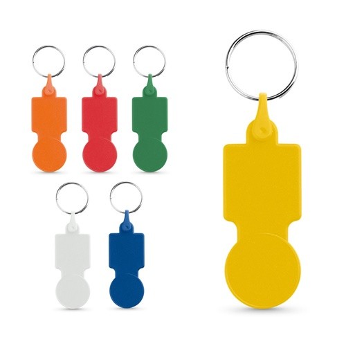 SULLIVAN. Coin-shaped keyring for supermarket trolley in yellow