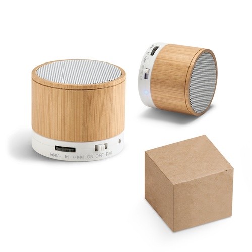 GLASHOW. Bamboo portable speaker with microphone in beige
