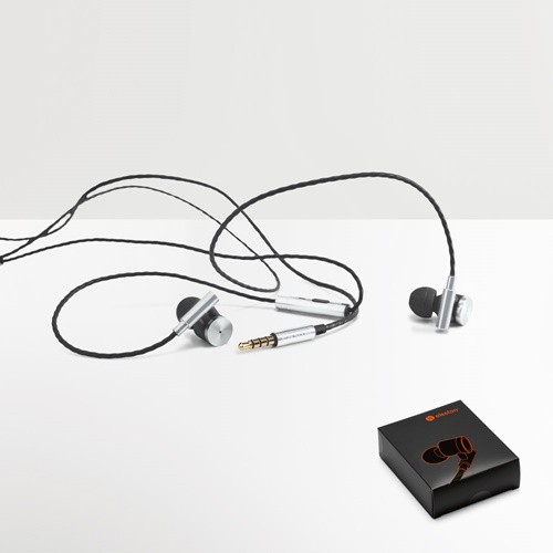 VIBRATION. Metal and ABS earphones with microphone in steel