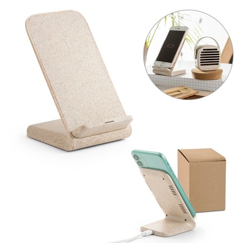 ENGLERT. Smartphone holder with 15W superfast wireless charger in recycled ABS (100% rABS) and bamboo