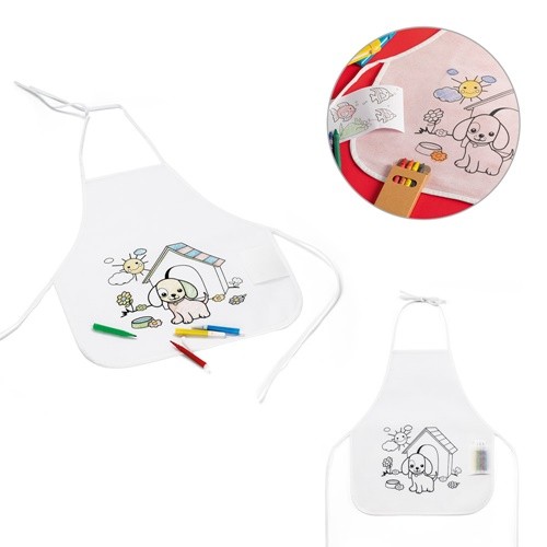NILO. Children's apron for colouring in non-woven in white