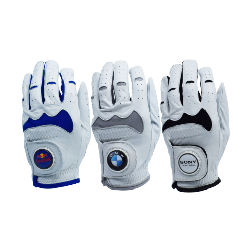 HYBRID CABRETTA LEATHER GOLF GLOVE WITH YOUR LOGO ON THE 30 MM BALL MARKER