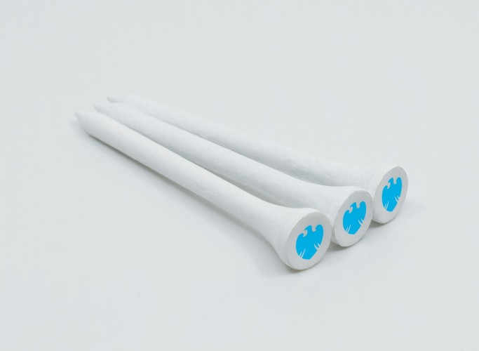 54MM WHITE BAMBOO GOLF TEES PRINTED 2 COLOURS IN THE CUP