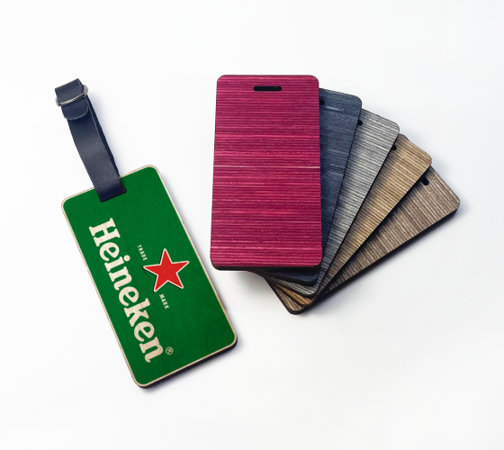 Wooden Ply Luggage Tag - Design 2 with Black leatherette strap & full colour print to 1 side