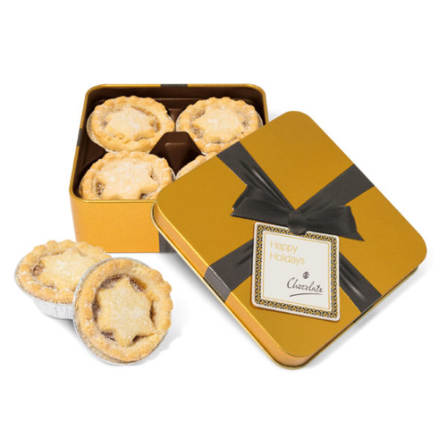 Christmas Gold Square Mince Pie Tin Small