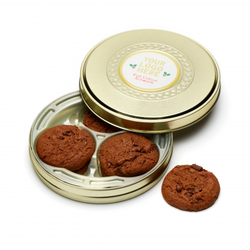 Winter Collection - Shallow Gold Treat Tin - Belgian Chocolate Cookies