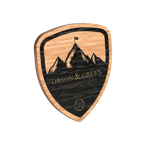 Wood Promotional Badges, bespoke shapes - 40x40mm