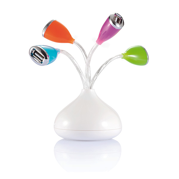 Flower 4 port USB hubs with LED light, white