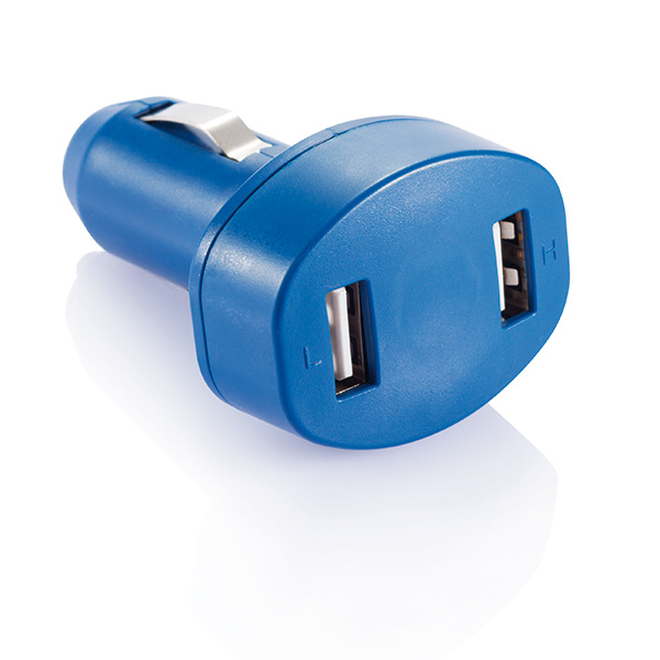 Double USB car charger, blue