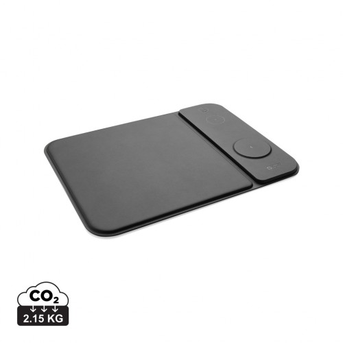 Swiss peak RCS recycled PU 15W 3 in 1 charging mousepad in 