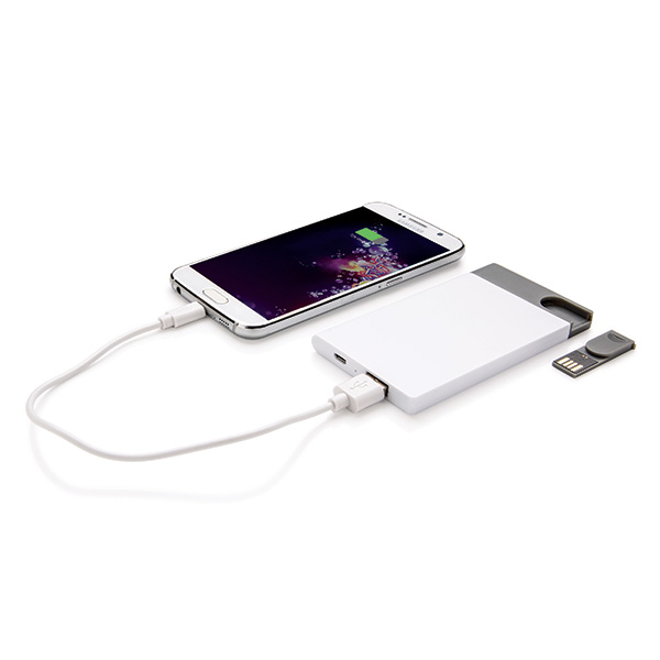 2500 mAh Powerbank - 8GB USB, white