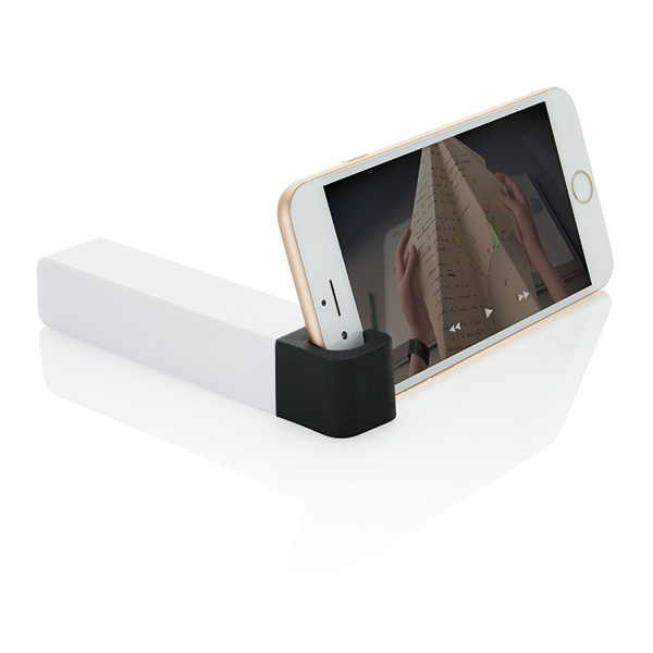 2.200 mAh powerbank with phone stand, black/white