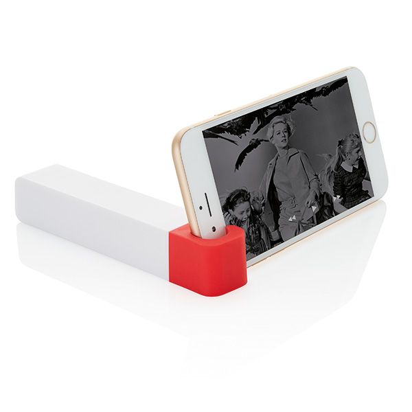 2.200 mAh powerbank with phone stand, red/white