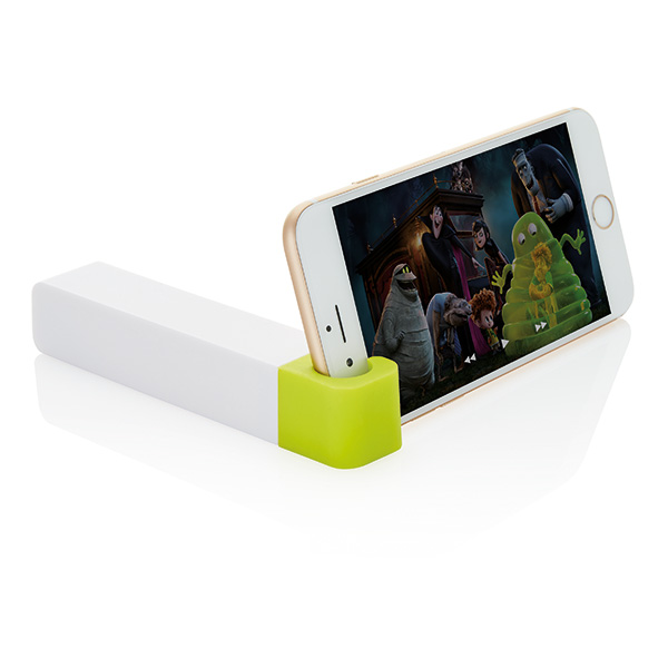 2.200 mAh powerbank with phone stand, green/white