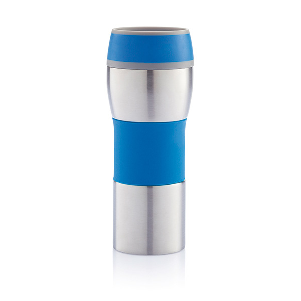 Double wall leak proof push mug, blue