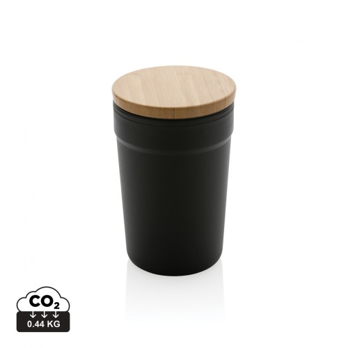 GRS certified recycled PP mug with bamboo lid in 