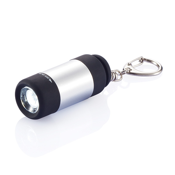 USB rechargable LED torch with keychain, silver