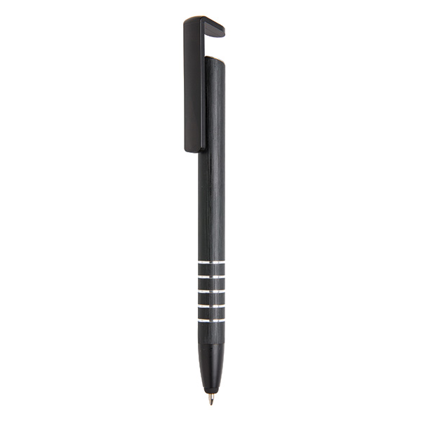 Aluminium stylus pen with phone stand, black