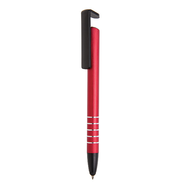 Aluminium stylus pen with phone stand, red