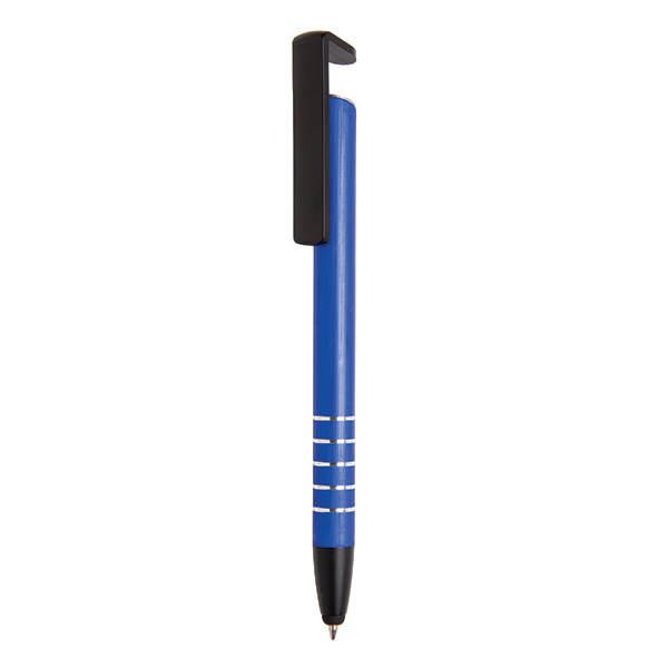 Aluminium stylus pen with phone stand, blue