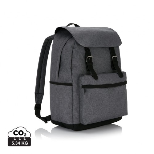 Laptop backpack with magnetic buckle straps, grey/black