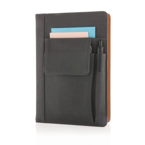 Notebook with phone pocket, black