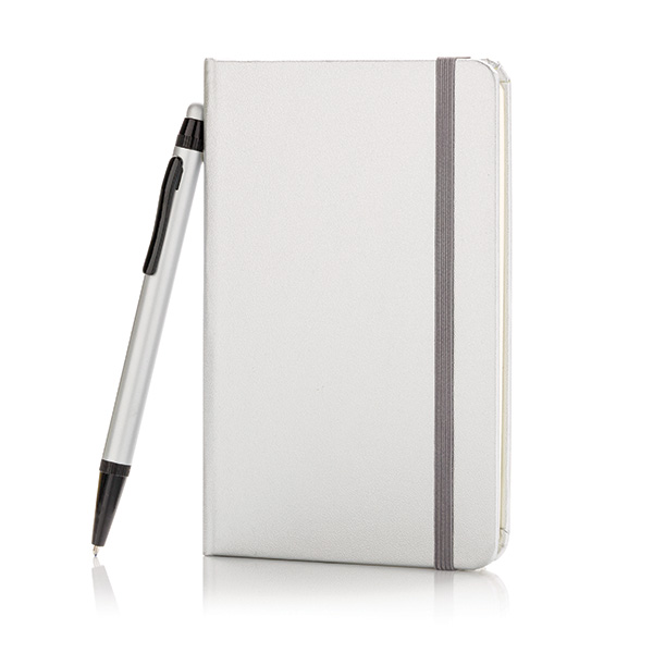 Standard hardcover A6 notebook with stylus pen, silver