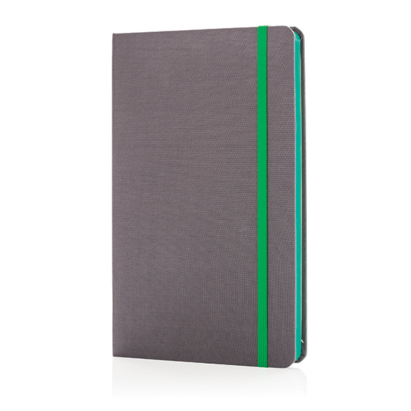 Deluxe fabric notebook with coloured side, green