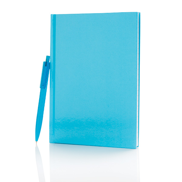 Standard hardcover A5 notebook with X3 pen, blue