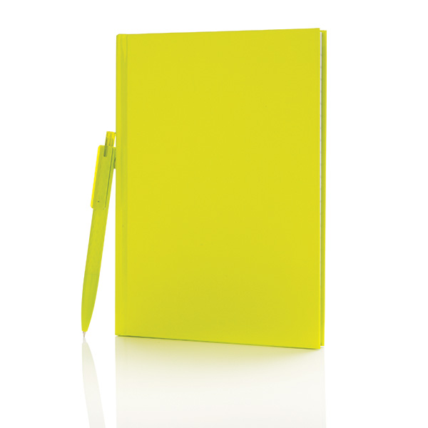 Standard hardcover A5 notebook with X3 pen, lime