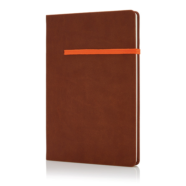 A5 notebook with horizontal band, brown/yellow